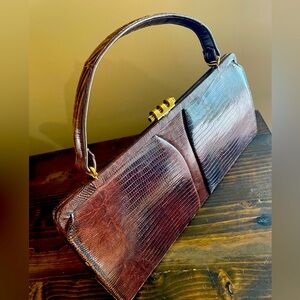 Vintage Palizzio Authentic Alligator Skin Brown Handbag & Coin Purse